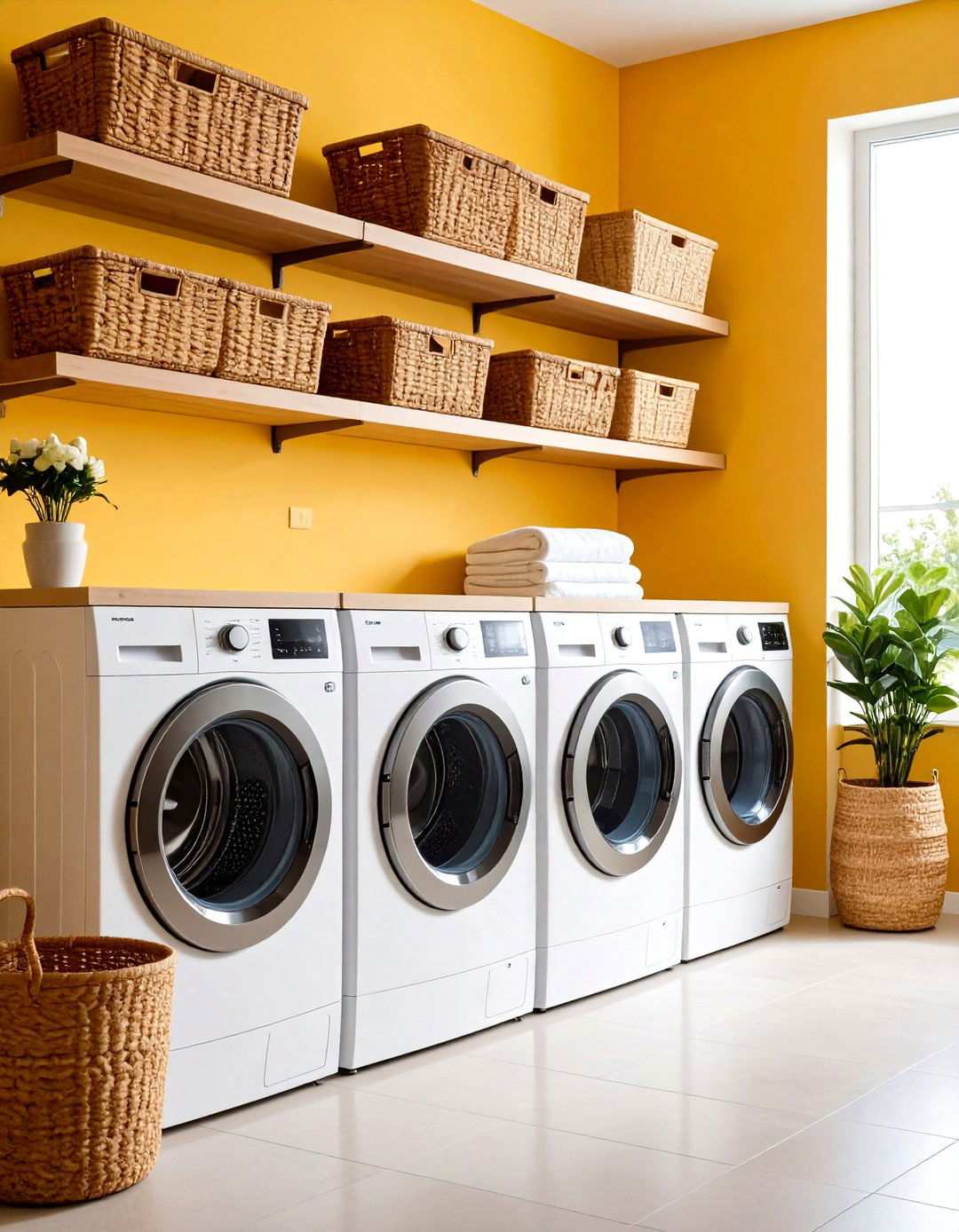 Overhead Shelf with Basket System - 24 Laundry Detergent Storage Ideas