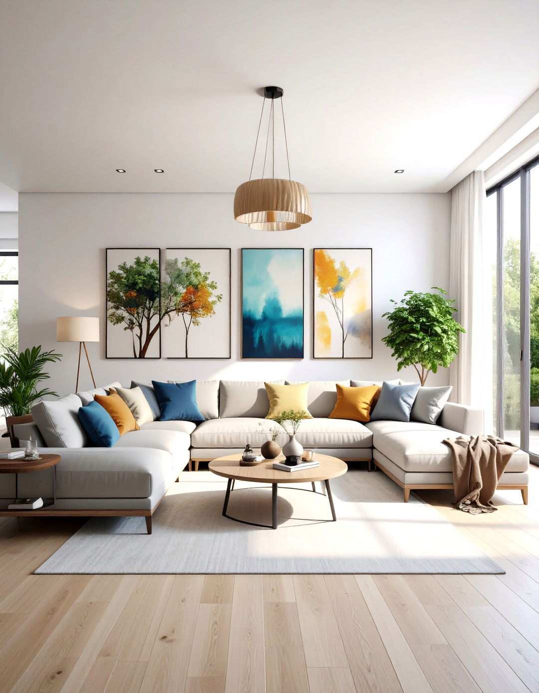 Oversized Canvas Gallery Wall Installation - 24 High Ceiling Tall Wall Decor Ideas