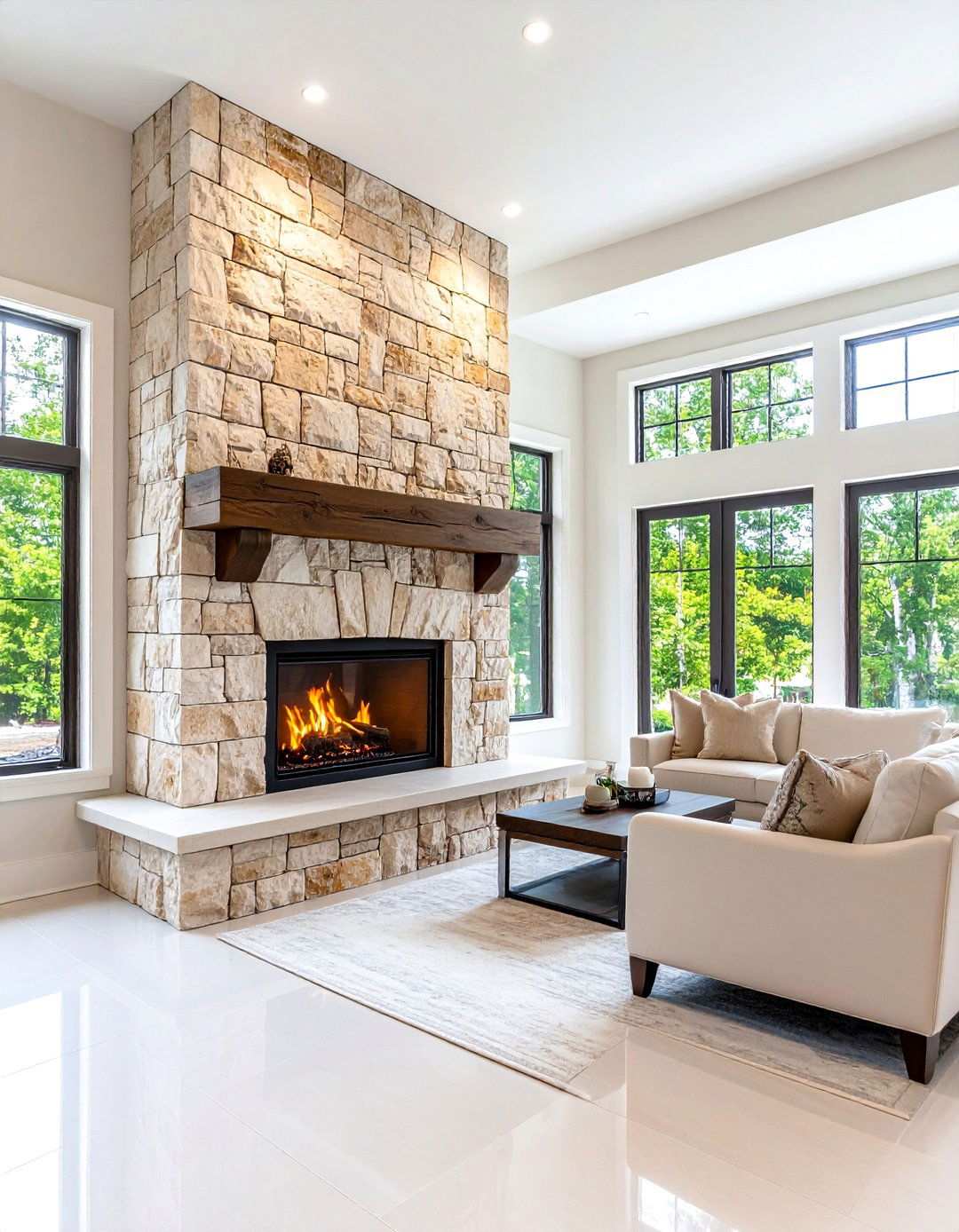 Oversized Stone Mantel Statements - 24 Rustic Living Room With a Brick Fireplace Ideas