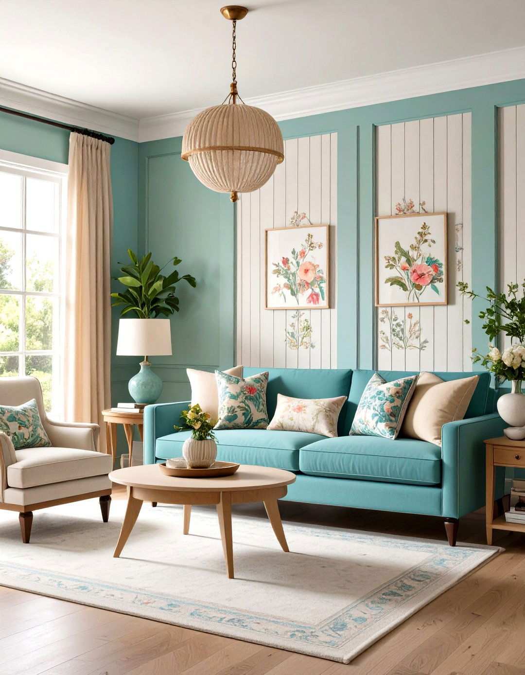 Painted Beadboard with Wallpaper Accents - 24 Living Room Wainscoting Ideas