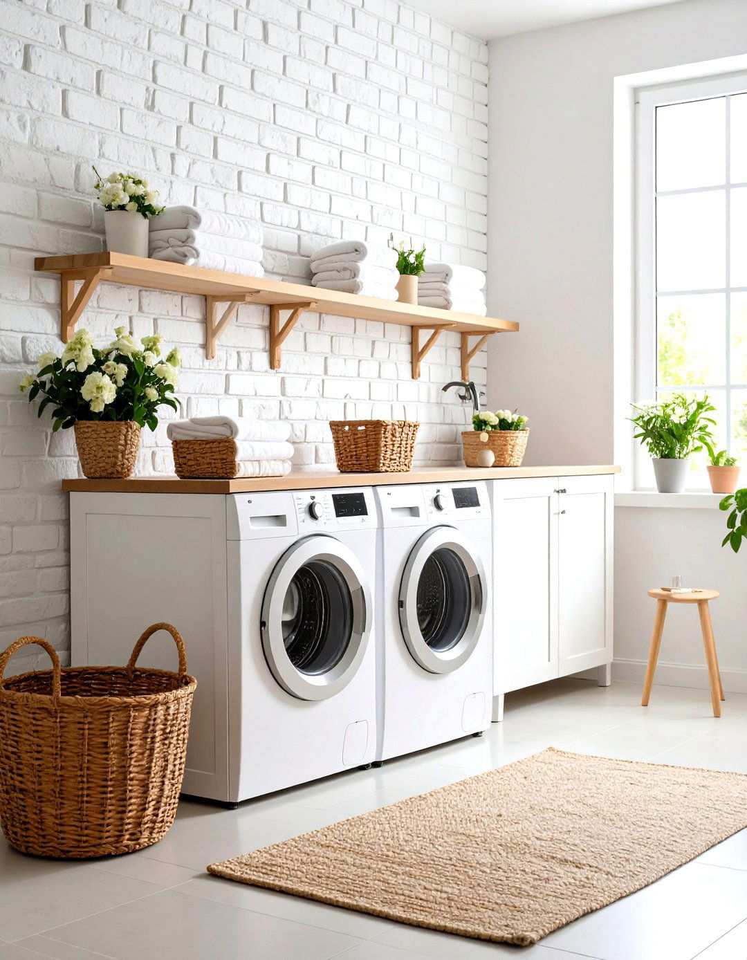Painted Brick Effect Backsplash - 24 Laundry Room Backsplash Ideas