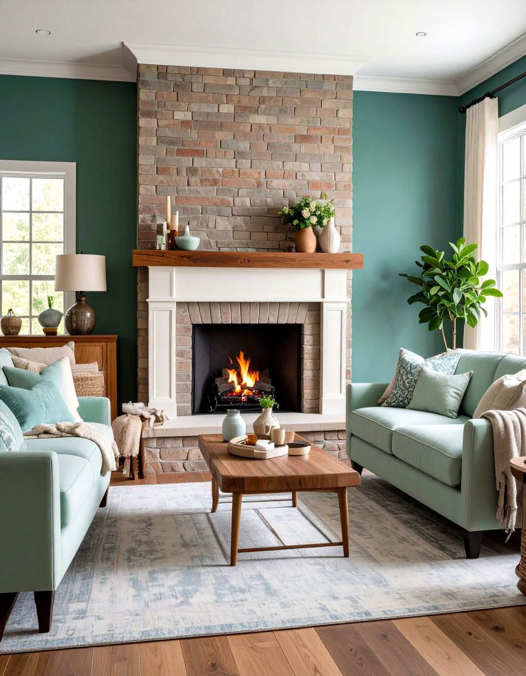 Painted Brick Fireplace in Earth Tones - 24 Rustic Brick Fireplace Ideas