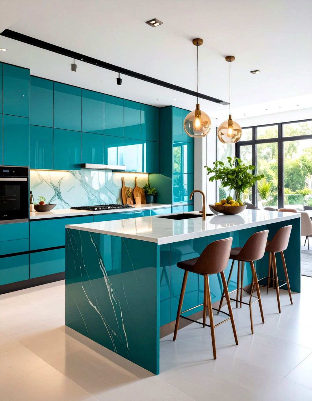 Painted Glass Backsplash with Vibrant Color - 24 Kitchen Backsplash Ideas