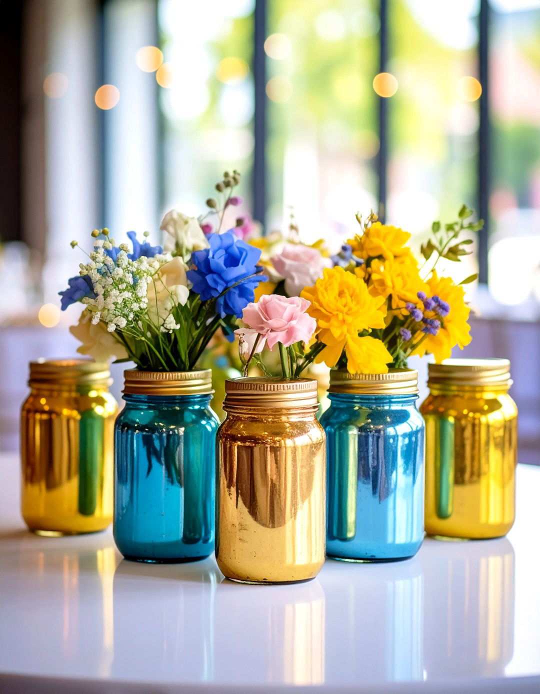 Painted Mason Jar Centerpieces - 24 Mason Jar Wedding Centerpieces