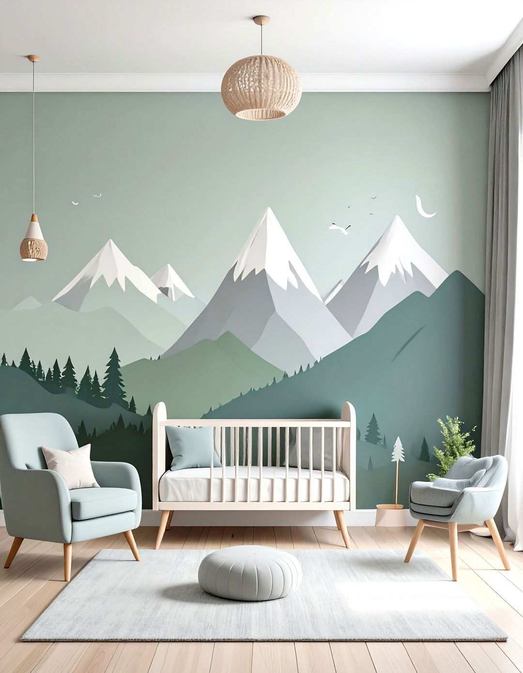 Painted Mountain Landscape - 24 Nursery Accent Wall Ideas