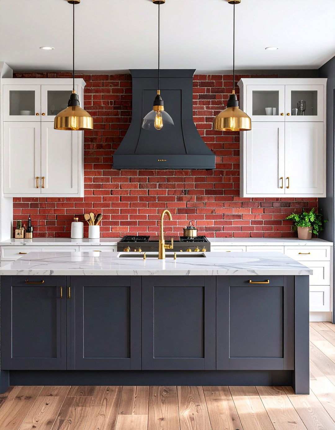Painted Red Brick Kitchen Design - 24 Red Brick Kitchen Ideas