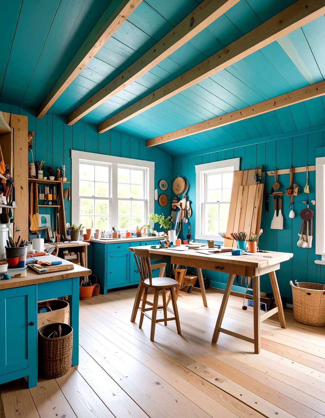 Painted Tongue and Groove Ceiling in Bold Colors - 24 Shed Ceiling Ideas