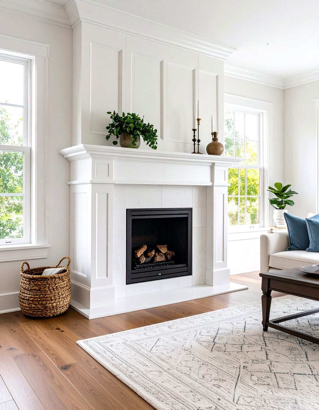 Painted White Wood Mantel with Classic Design - 24 Wood Mantel Ideas