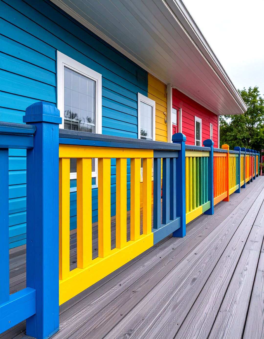 Painted Wood Horizontal Slat System - 24 Horizontal Deck Railing Ideas