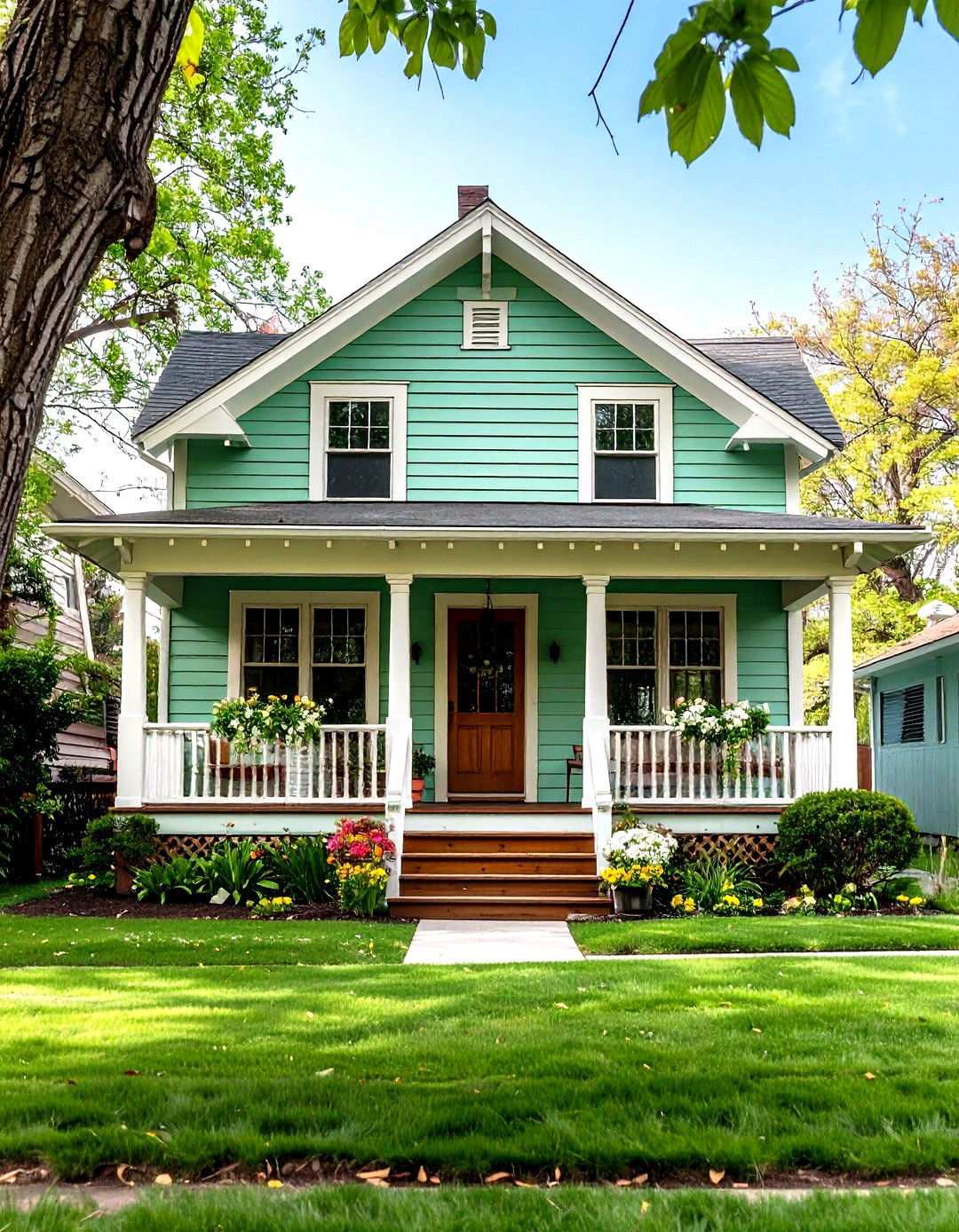 Pale Green Bungalow Style Home - 24 Light Green House Exterior Ideas