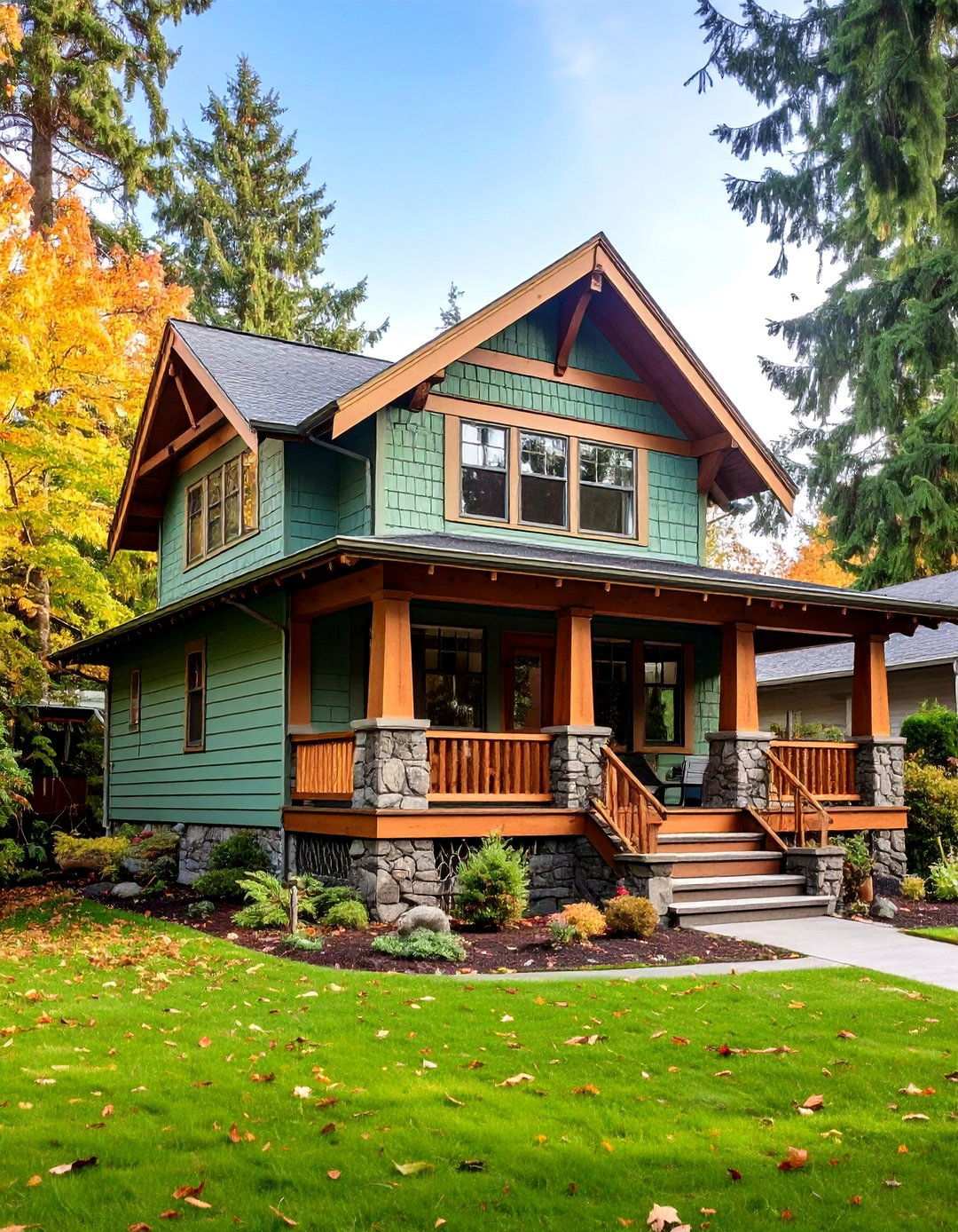 Pale Green Craftsman Bungalow Design - 24 Light Green House Exterior Ideas