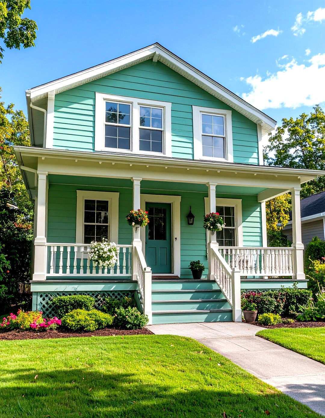 Pale Green with Cream Accent Colors - 24 Light Green House Exterior Ideas