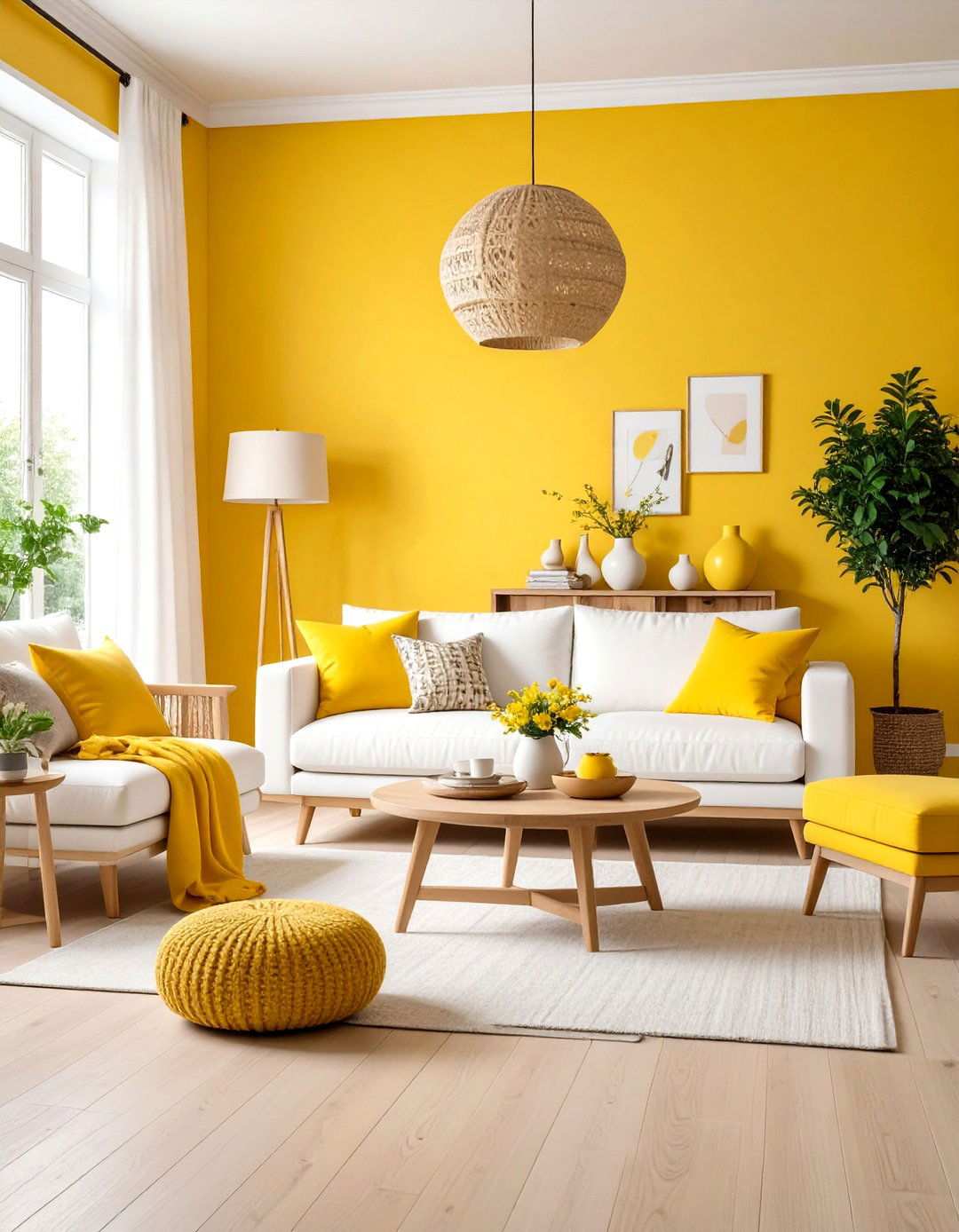 Pale Yellow Walls with Natural Wood Living Room - 24 Yellow Living Room Ideas