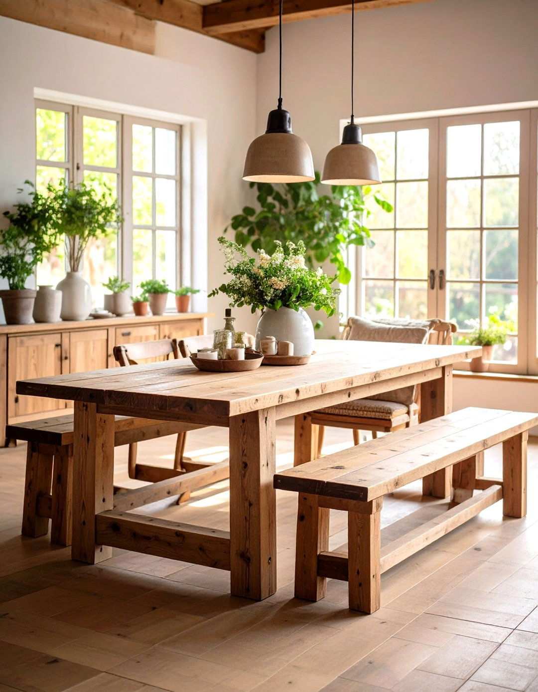 Pallet Dining Table with Bench Seating Set - 24 Pallet Furniture Ideas