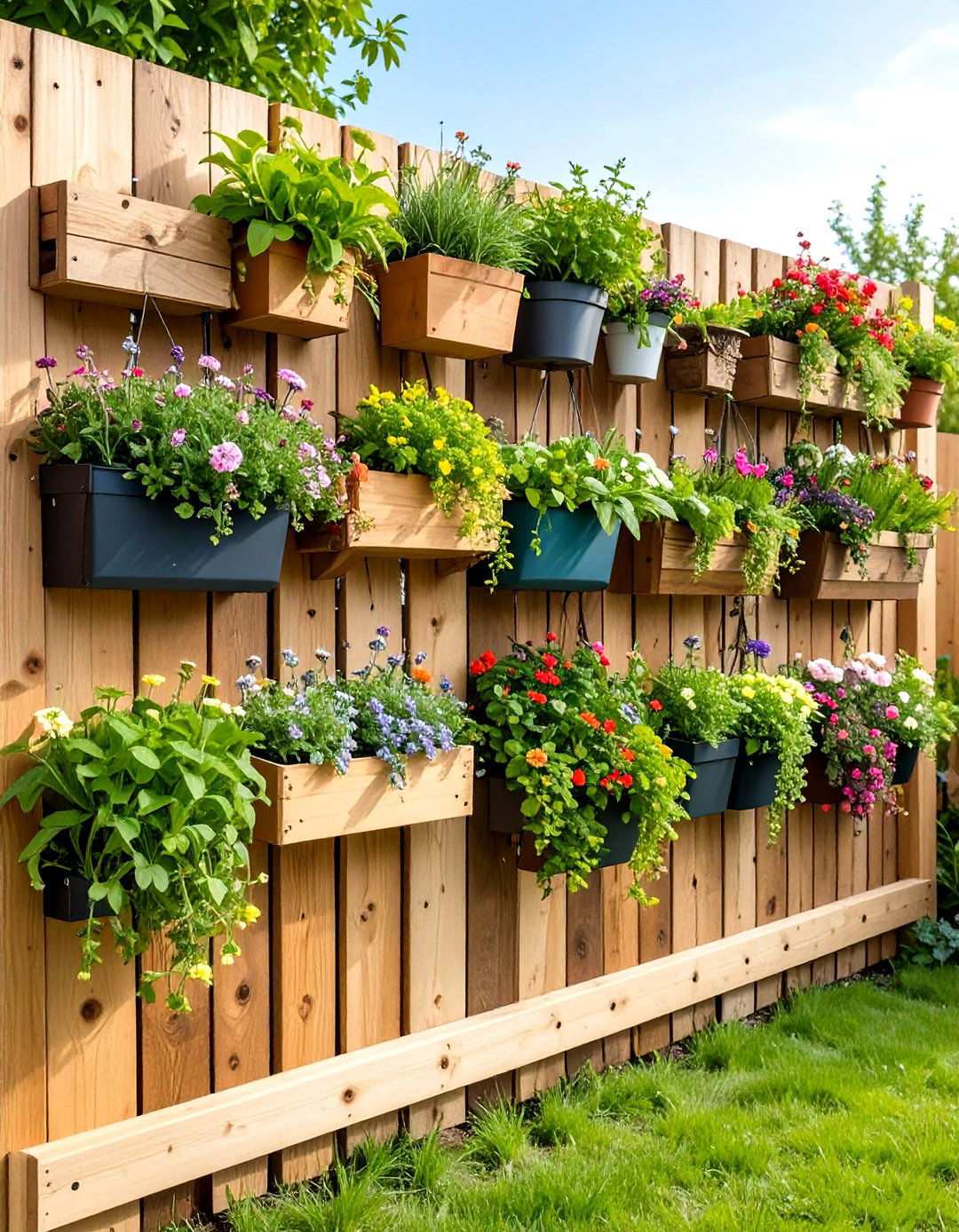 Pallet Fence With Hanging Planters - 24 Pallet Fence Ideas