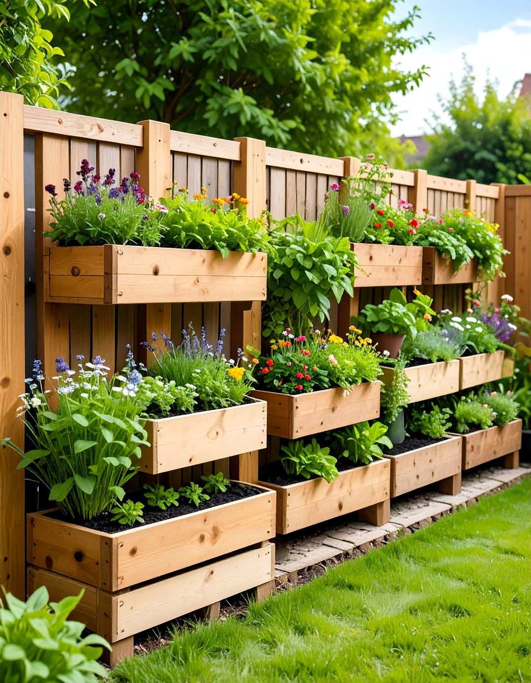 Pallet Fence With Integrated Planters - 24 Pallet Fence Ideas