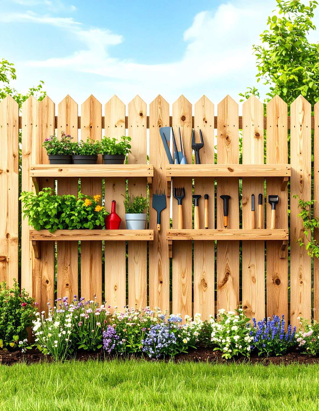 Pallet Fence With Storage Shelves - 24 Pallet Fence Ideas