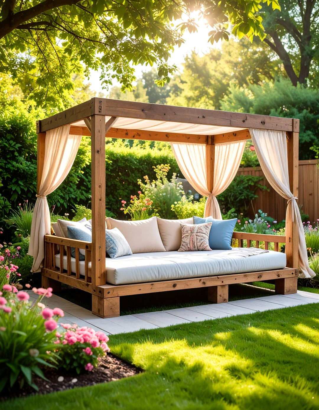 Pallet Outdoor Daybed with Canopy Frame - 24 Pallet Furniture Ideas