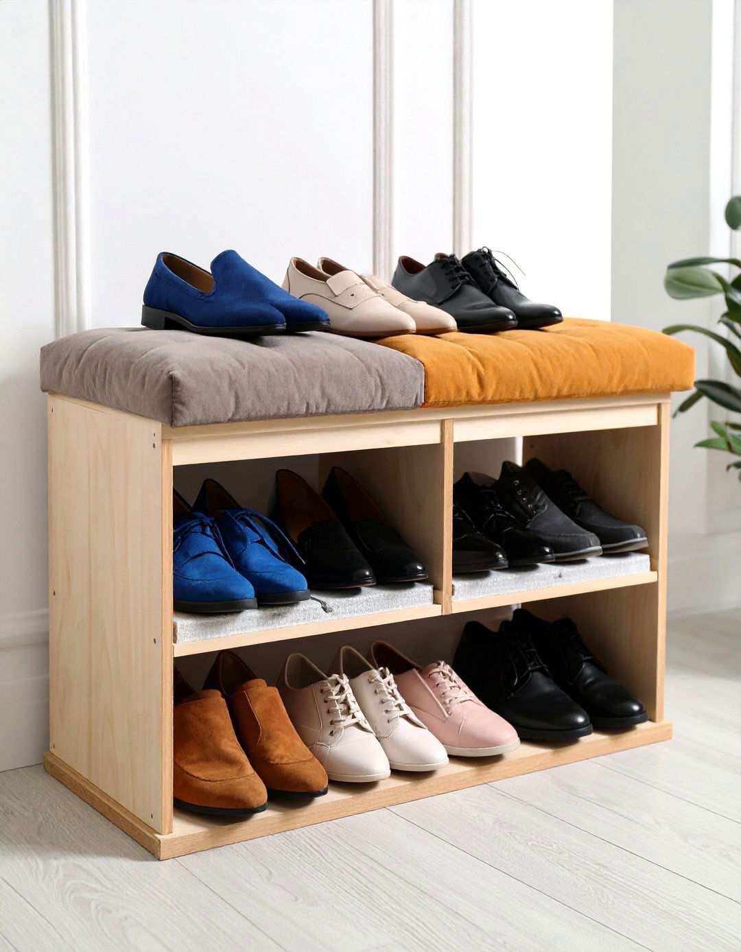 Pallet Shoe Storage Bench with Cushioned Seating - 24 Pallet Furniture Ideas