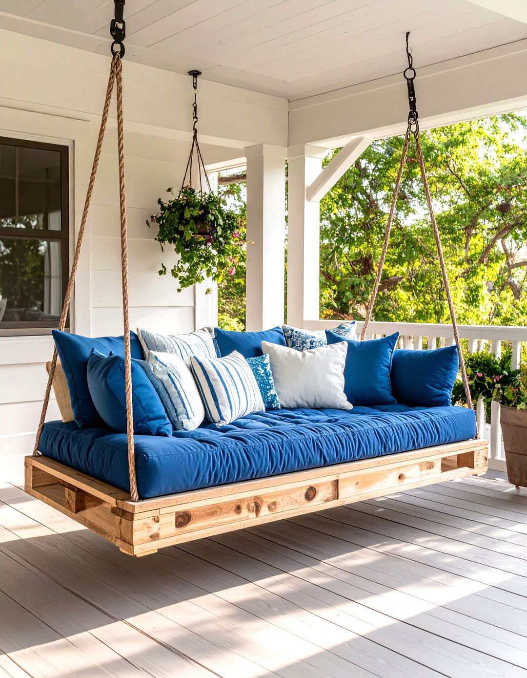 Pallet Swing Bed with Hanging Hardware System - 24 Pallet Furniture Ideas