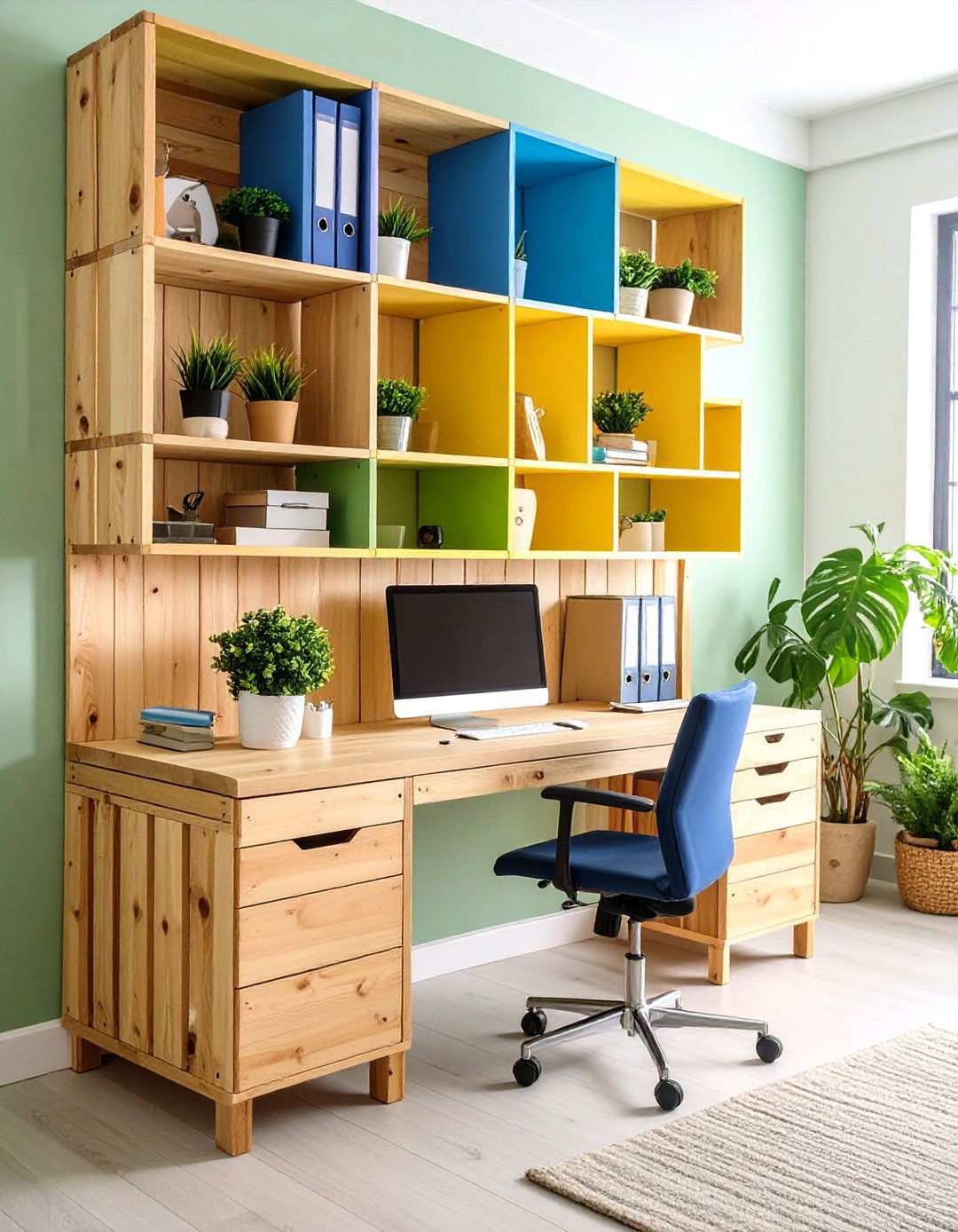 Pallet Wall Mounted Desk with Floating Shelves - 24 Pallet Furniture Ideas