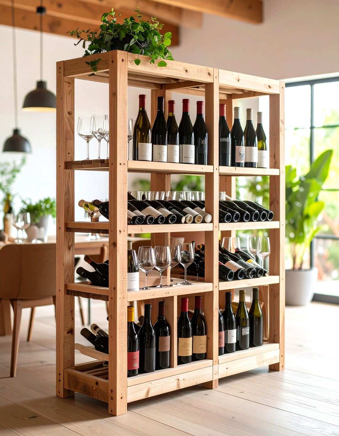 Pallet Wine Rack with Glass Storage Compartments - 24 Pallet Furniture Ideas