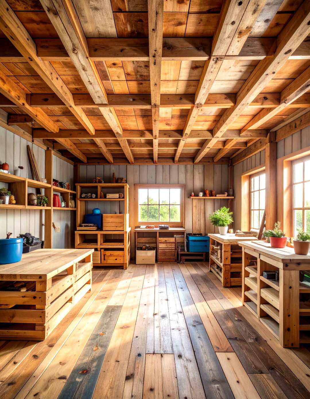 Pallet Wood Ceiling with Sustainable Reclaimed Character - 24 Shed Ceiling Ideas