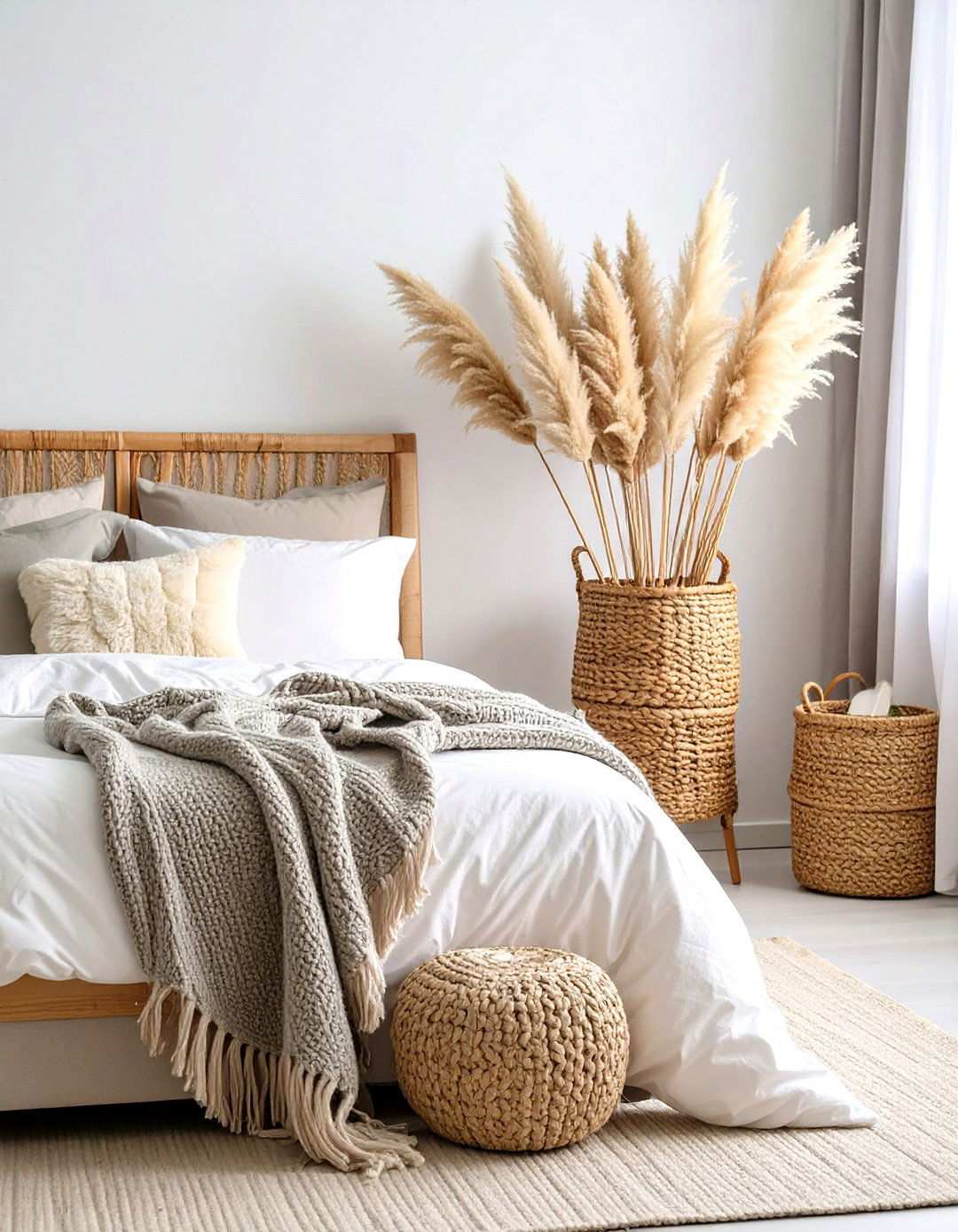 Pampas Grass Accent Corner - 24 Small Boho Bedroom Ideas