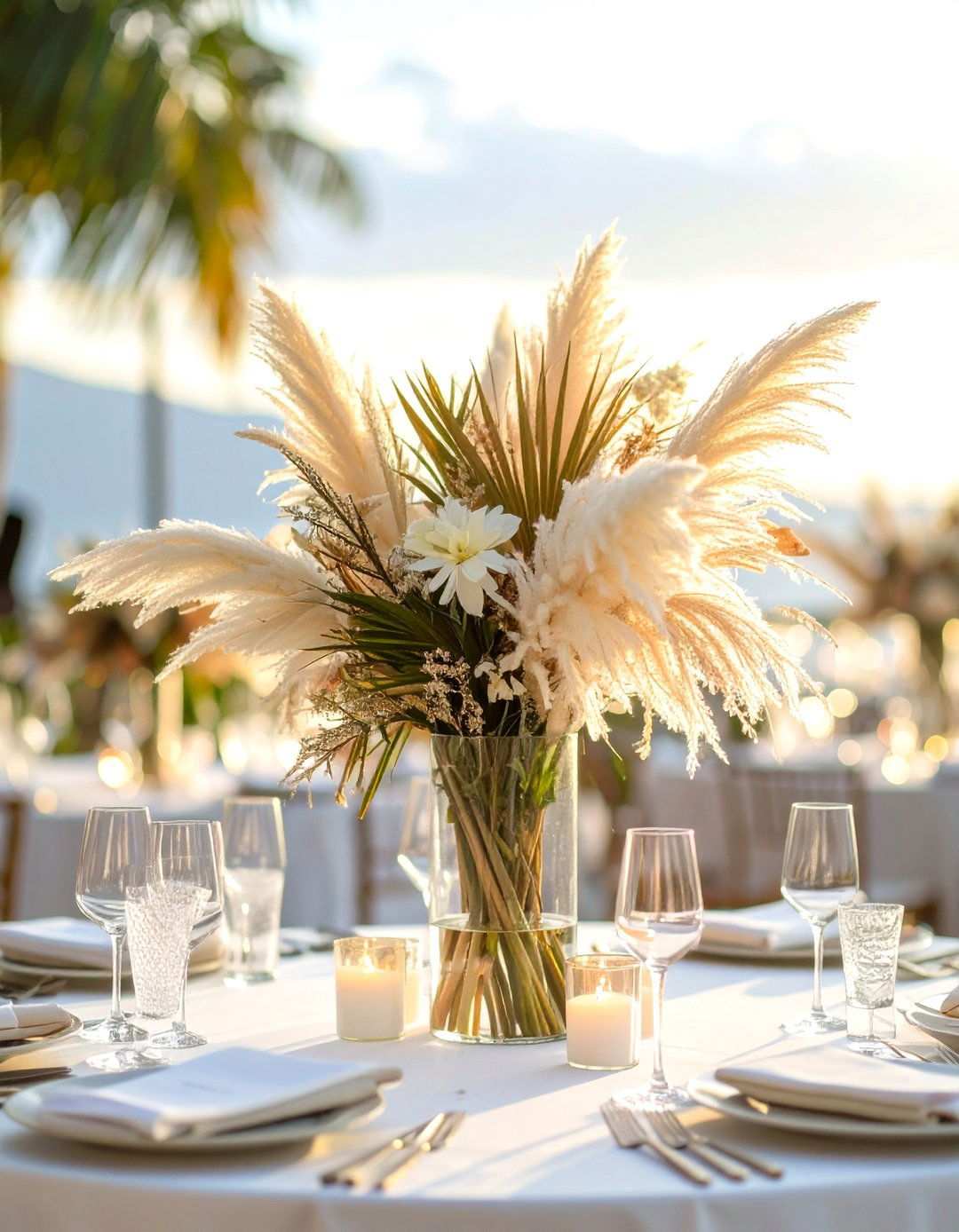 Pampas Grass and Palm Fronds - 24 Tall Wedding Centerpiece Ideas