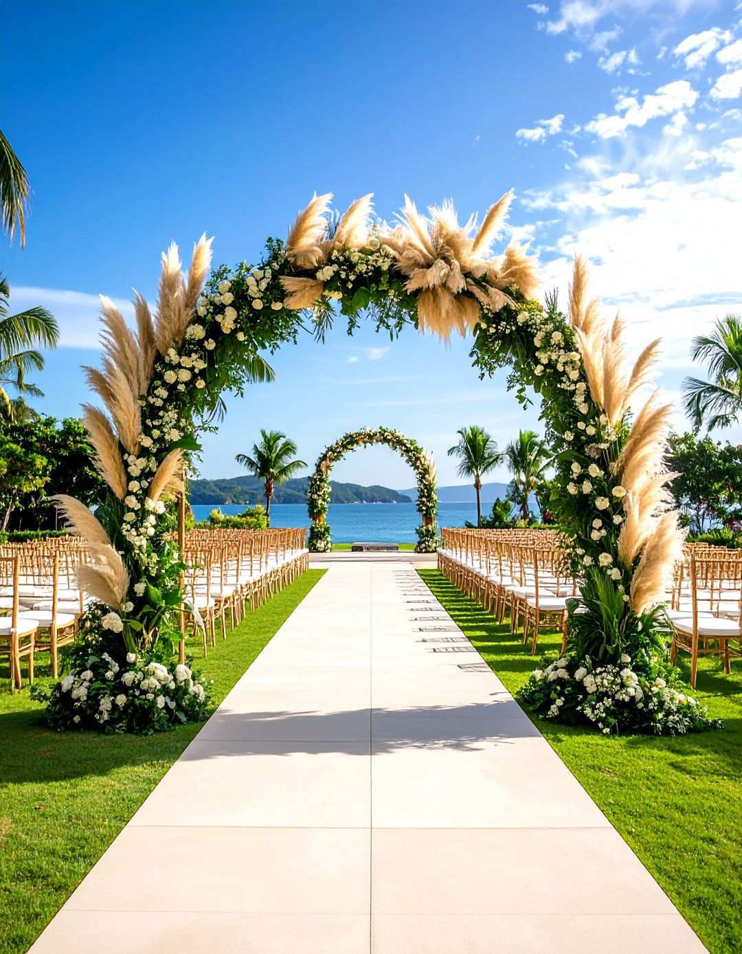 Pampas Grass Half Arch Wedding Altars - 24 Wedding Altar Ideas