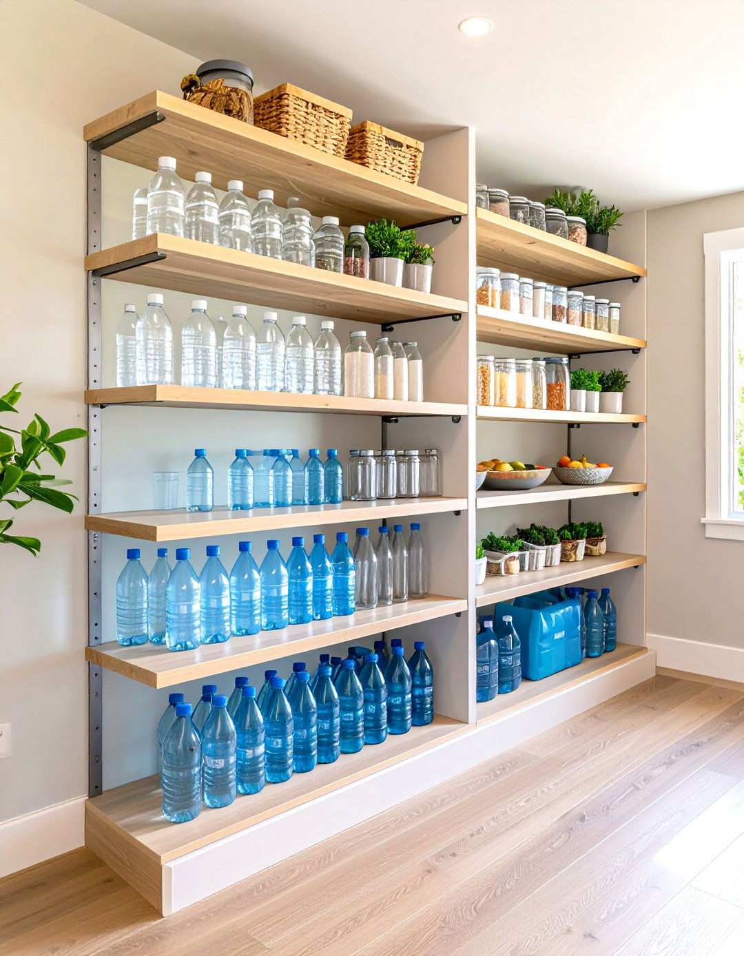 Pantry Shelf Tiered System - 24 Water Bottle Storage Ideas