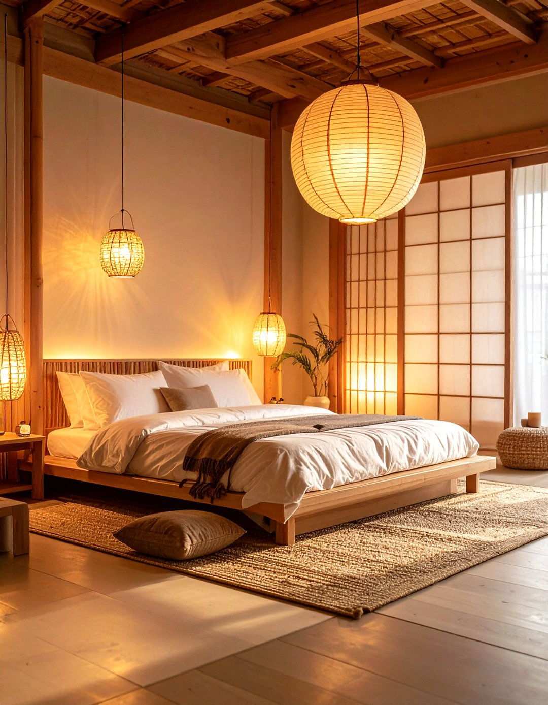 Paper Lantern Soft Lighting - 24 Japanese Bedroom Design Ideas