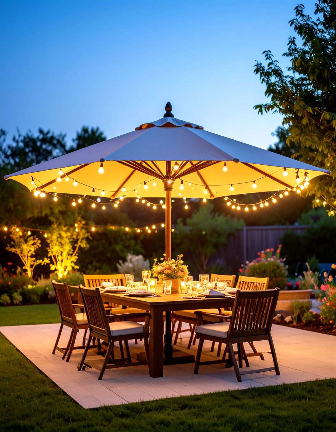Patio Umbrella String Light Integration - 24 Patio String Light Ideas