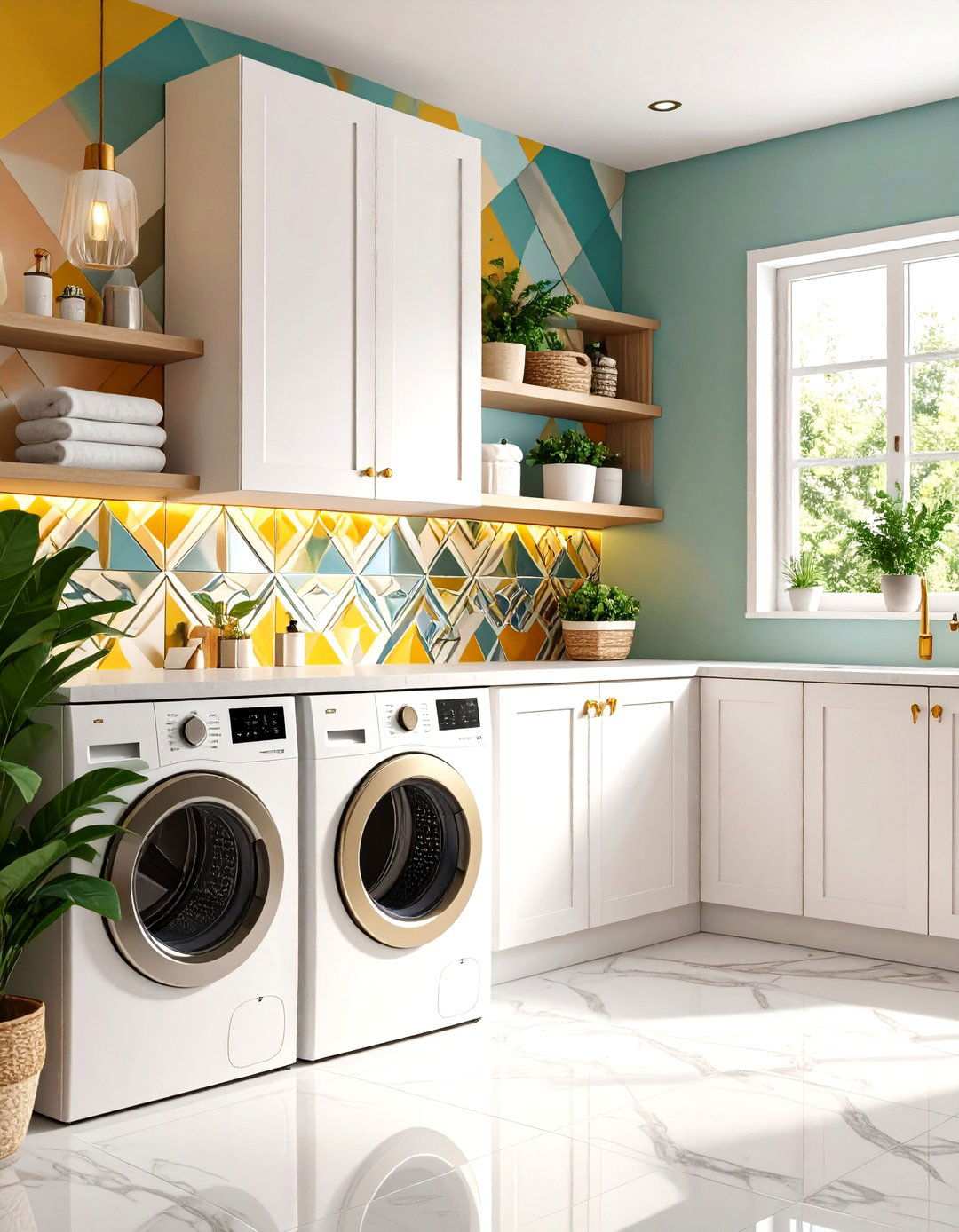 Pattern Play with Wallpaper - 24 Laundry Room Decor Ideas