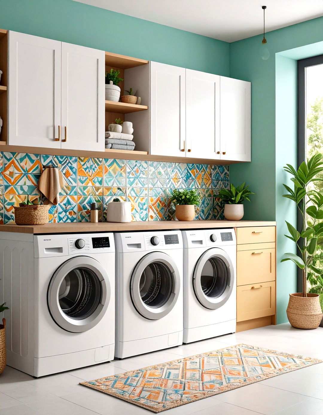 Patterned Cement Tile Backsplash - 24 Laundry Room Backsplash Ideas