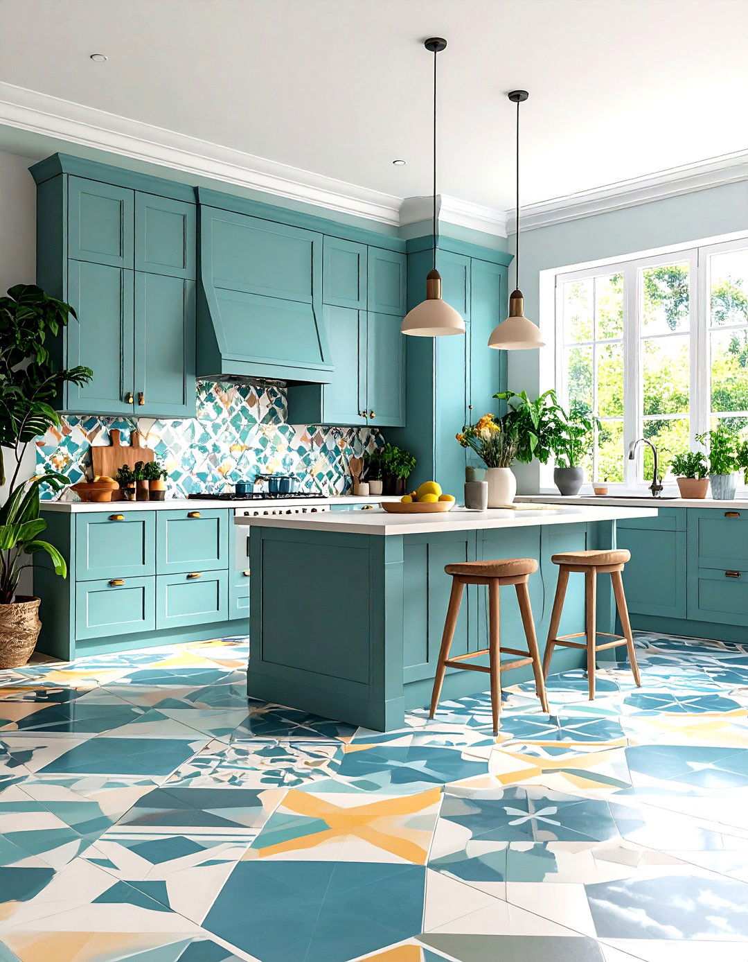 Patterned Floor Kitchen with Coordinated Chaos - 24 Maximalist Kitchen Decor Ideas