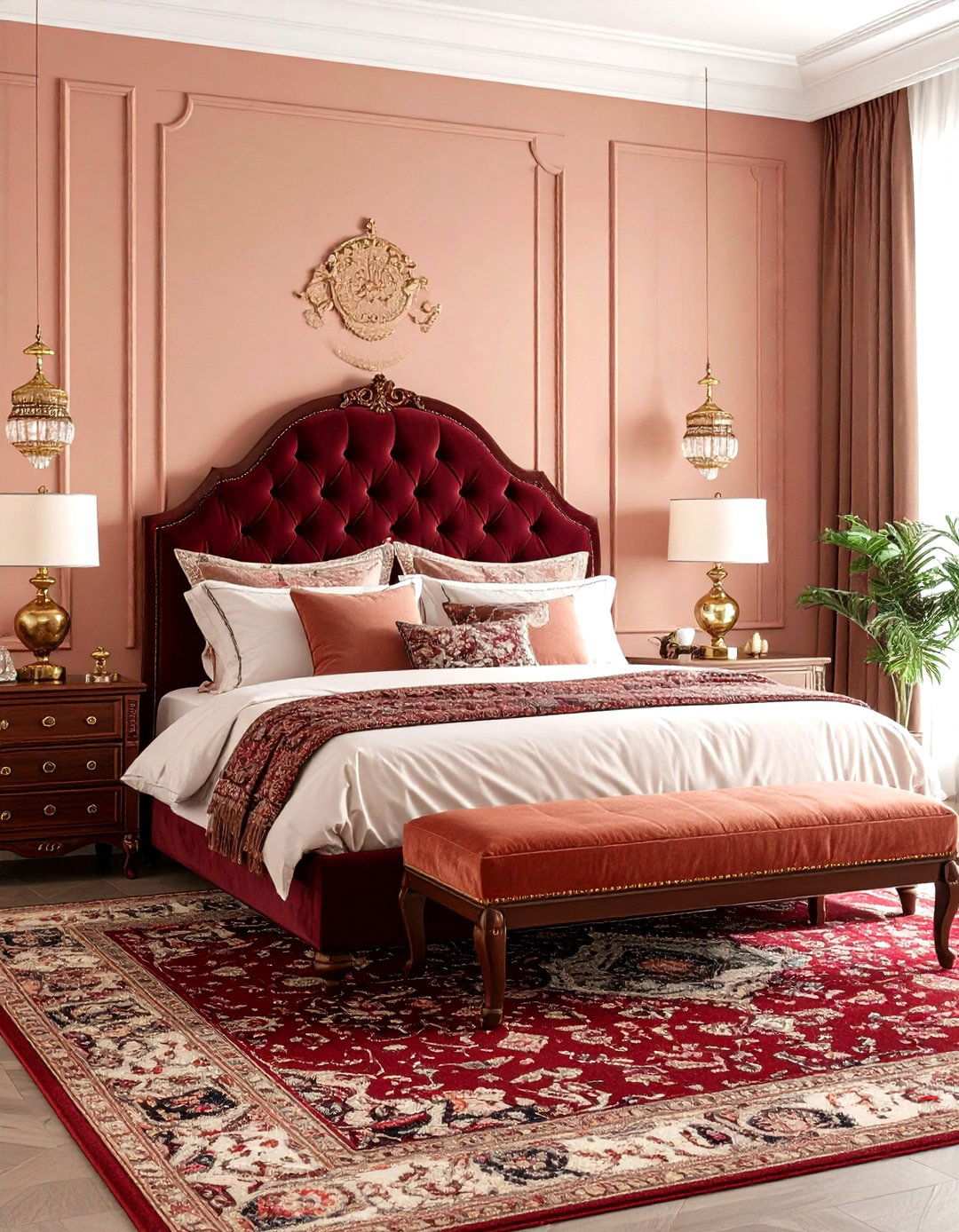 Peach and Burgundy Traditional Bedroom - 24 Peach Bedroom Ideas