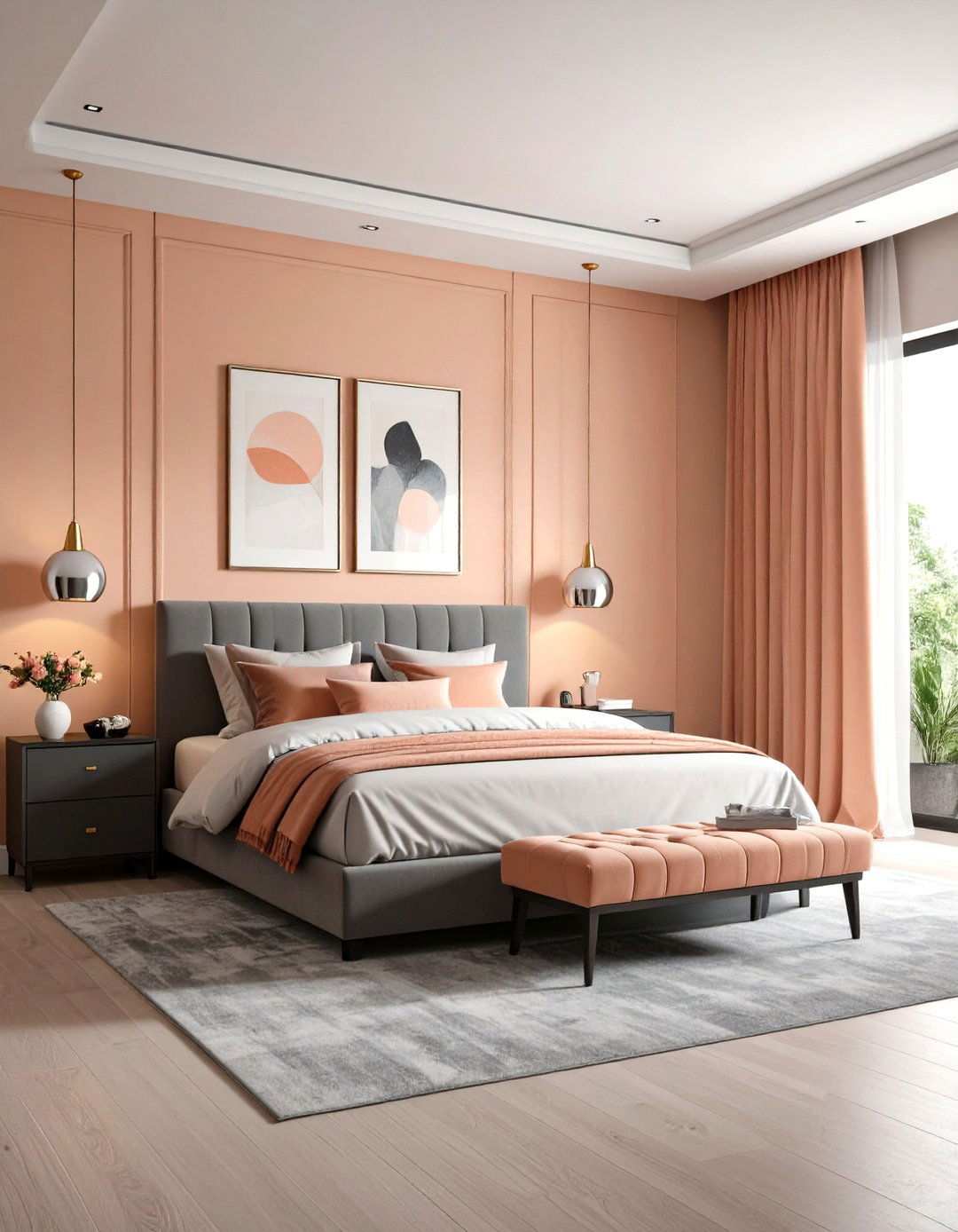 Peach and Grey Contemporary Bedroom - 24 Peach Bedroom Ideas