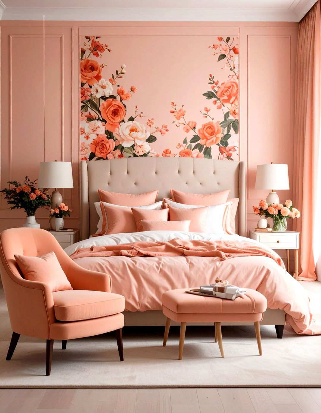 Peach Wallpaper Feature Bedroom - 24 Peach Bedroom Ideas