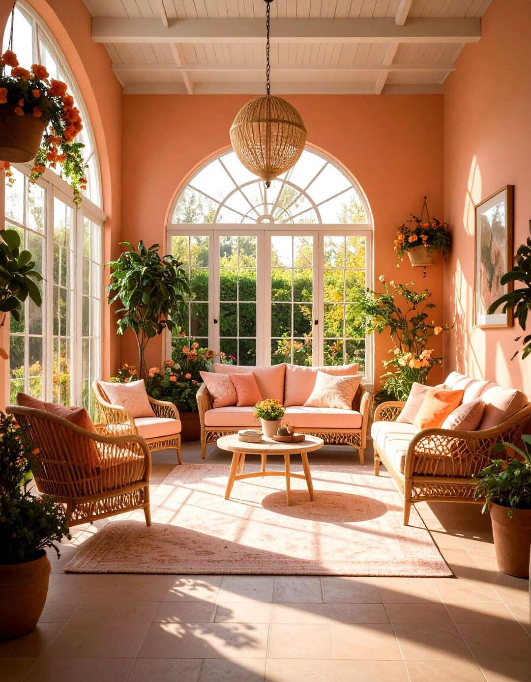 Peachy Pink Sunroom with Sunset Warmth - 24 Sunroom Color Ideas
