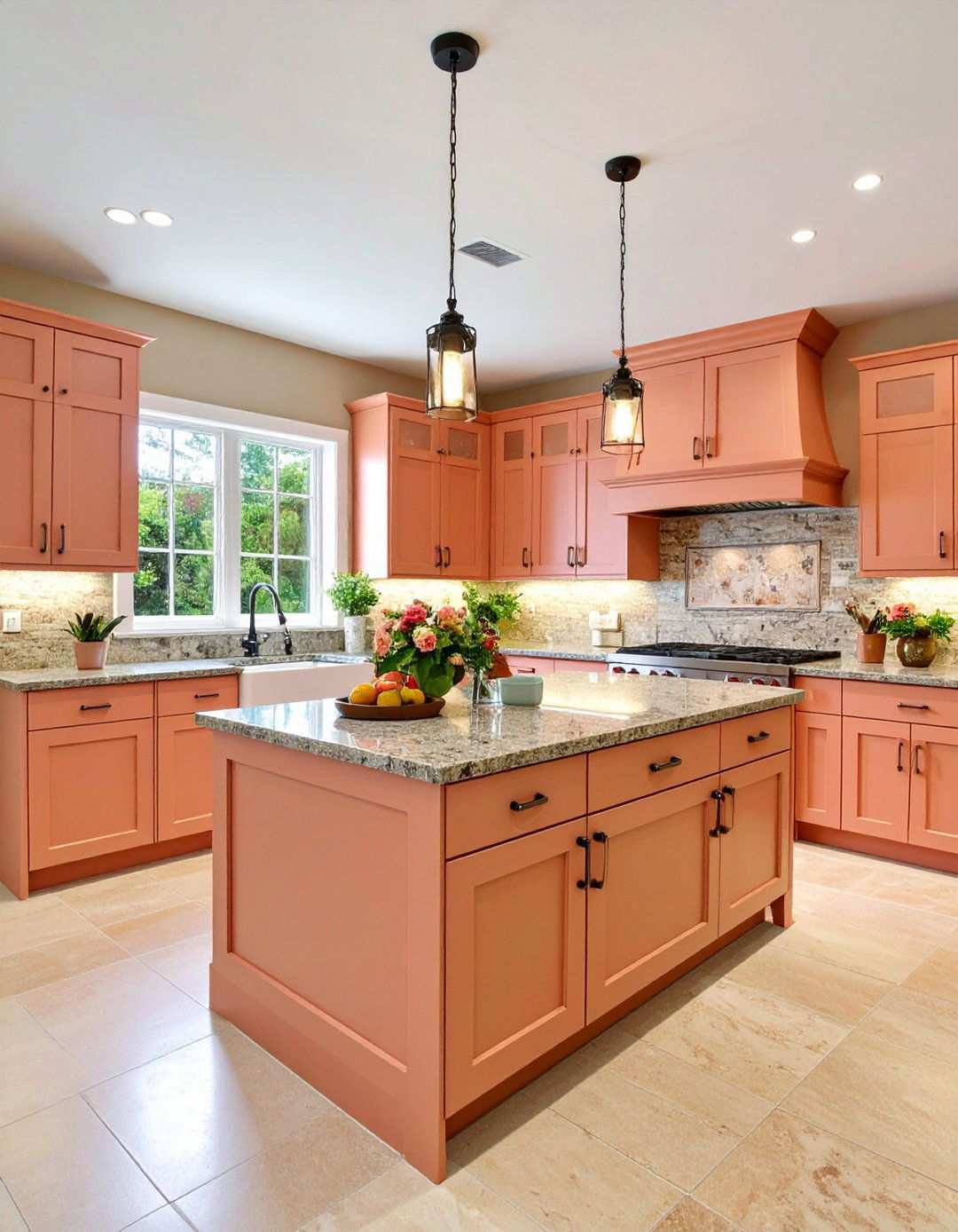 Peachy Pink Transitional Kitchen - 24 Pink Kitchen Ideas