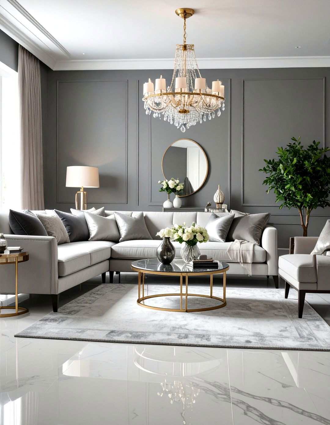 Pearl Gray Elegant Living Room - 24 Monochromatic Living Room Ideas