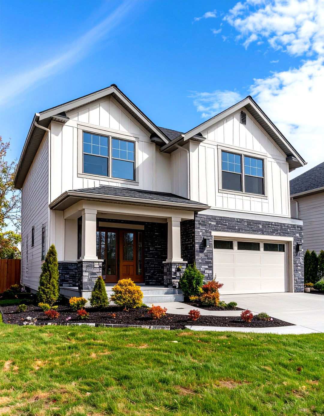 Pearl White Vinyl with Charcoal Brick Modern Elegance - 24 Vinyl Siding and Brick Combinations