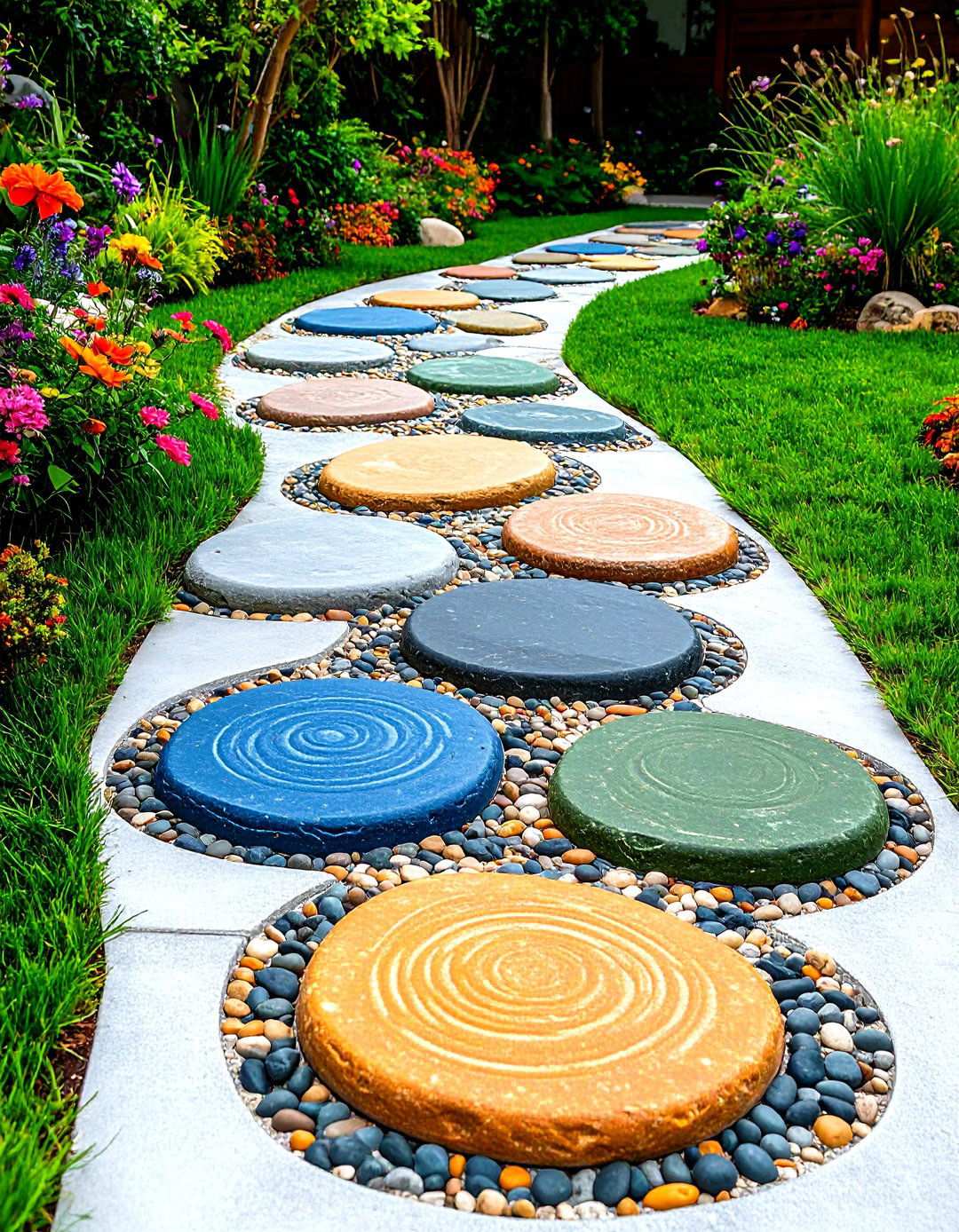 Pebble Embedded Stepping Stones - 24 Stepping Stone Walkway Ideas