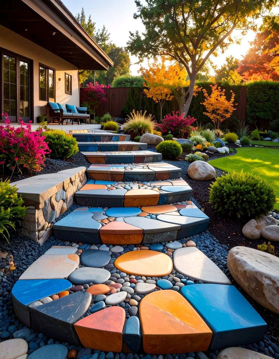 Pebble Mosaic Patio Steps - 24 Patio Steps Ideas