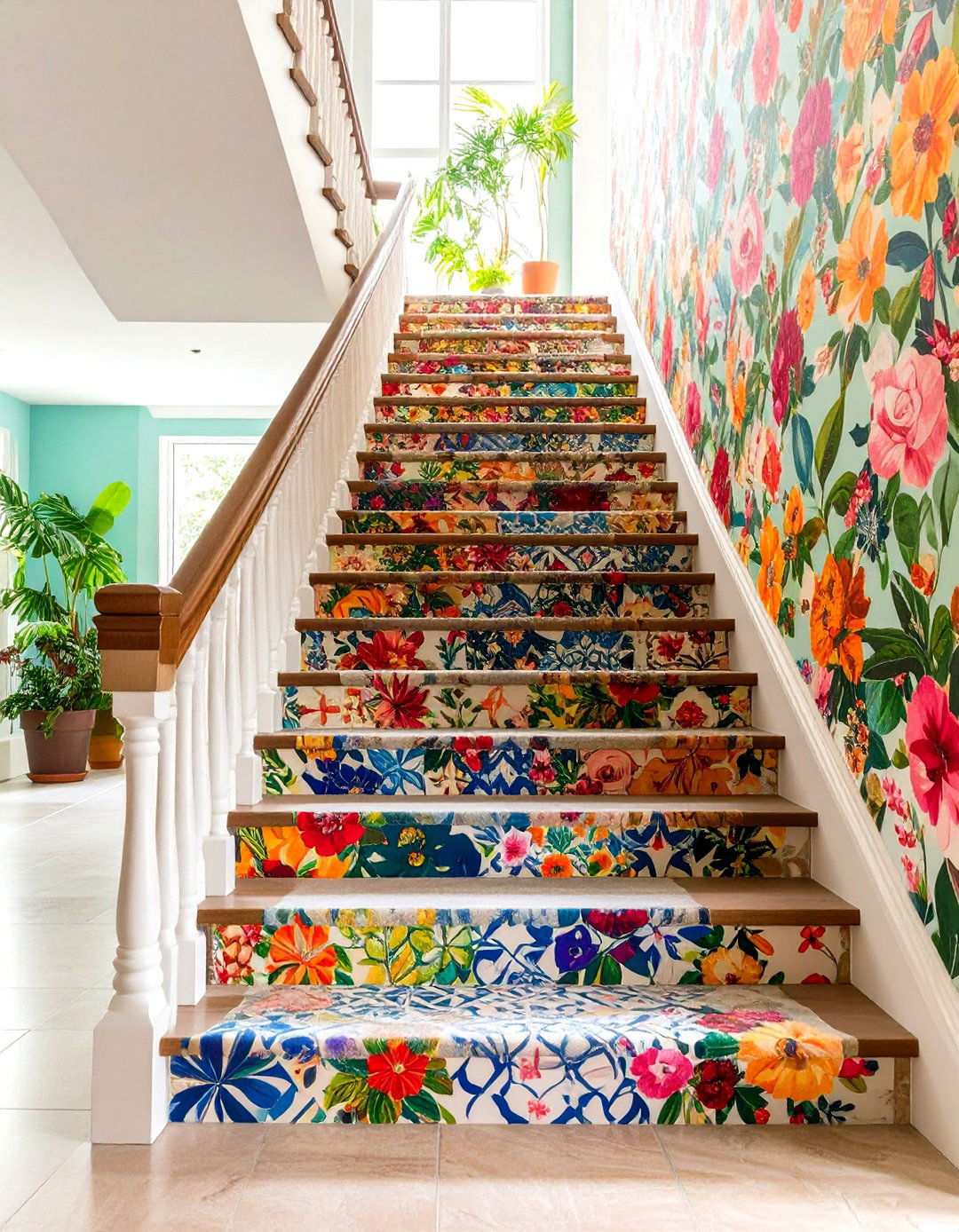 Peel and Stick Wallpaper Designs - 24 Stair Riser Ideas