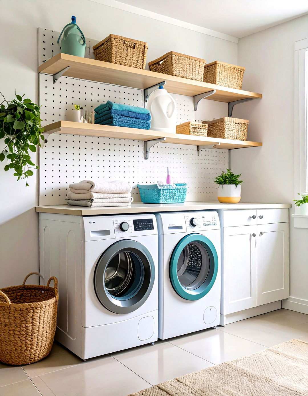 Pegboard Shelving System - 24 Laundry Room Shelf Ideas