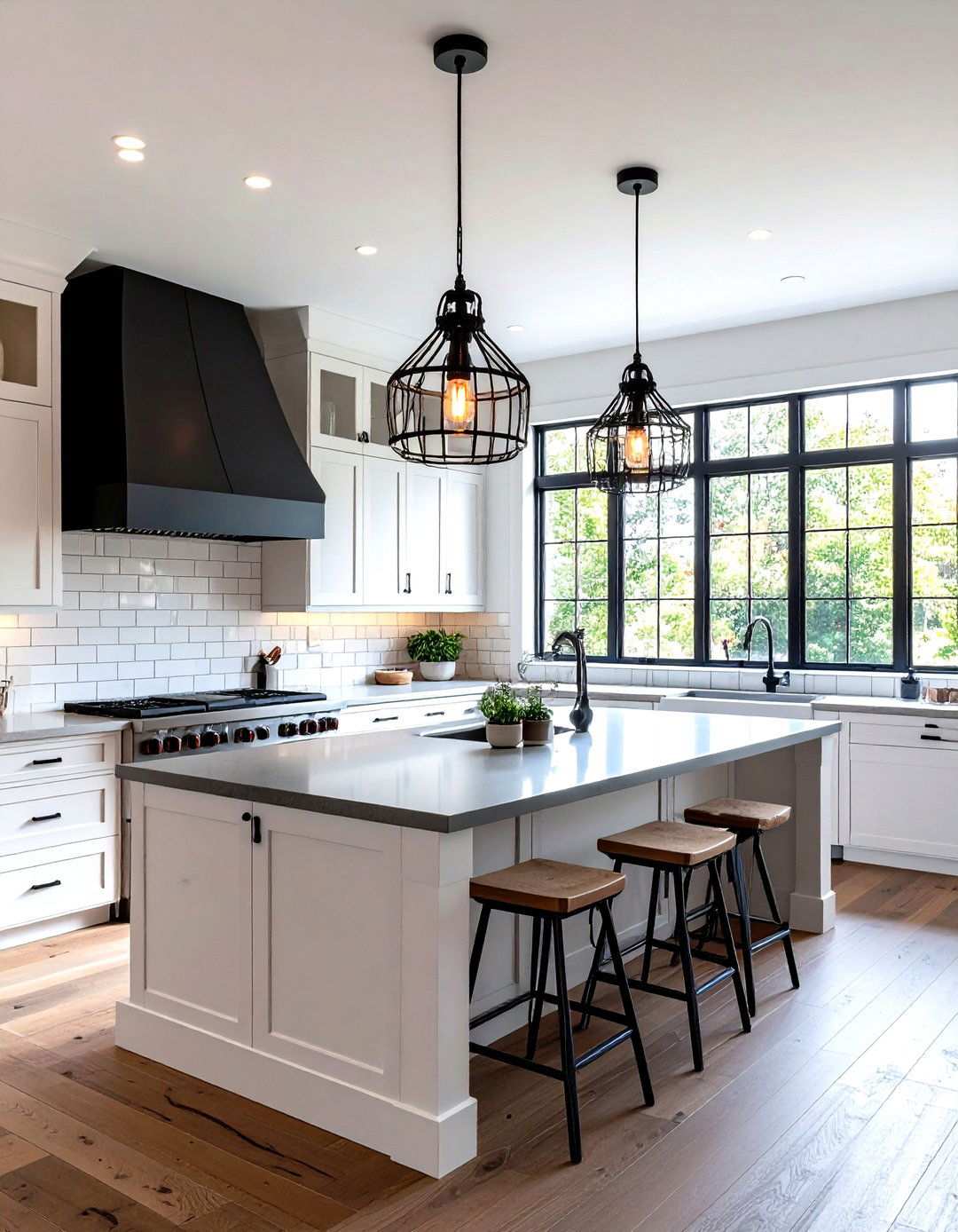 Pendant Light Focal Kitchen - 24 White Farmhouse Kitchen Ideas