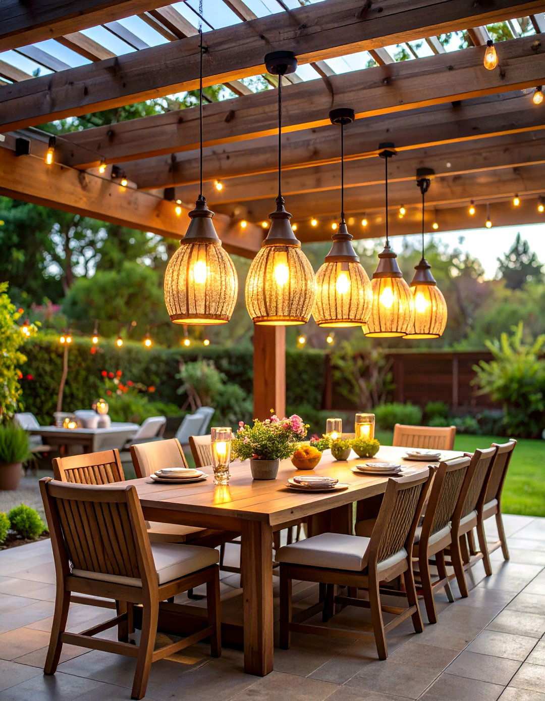 Pendant Light Statement Features - 24 Pergola Lighting Ideas