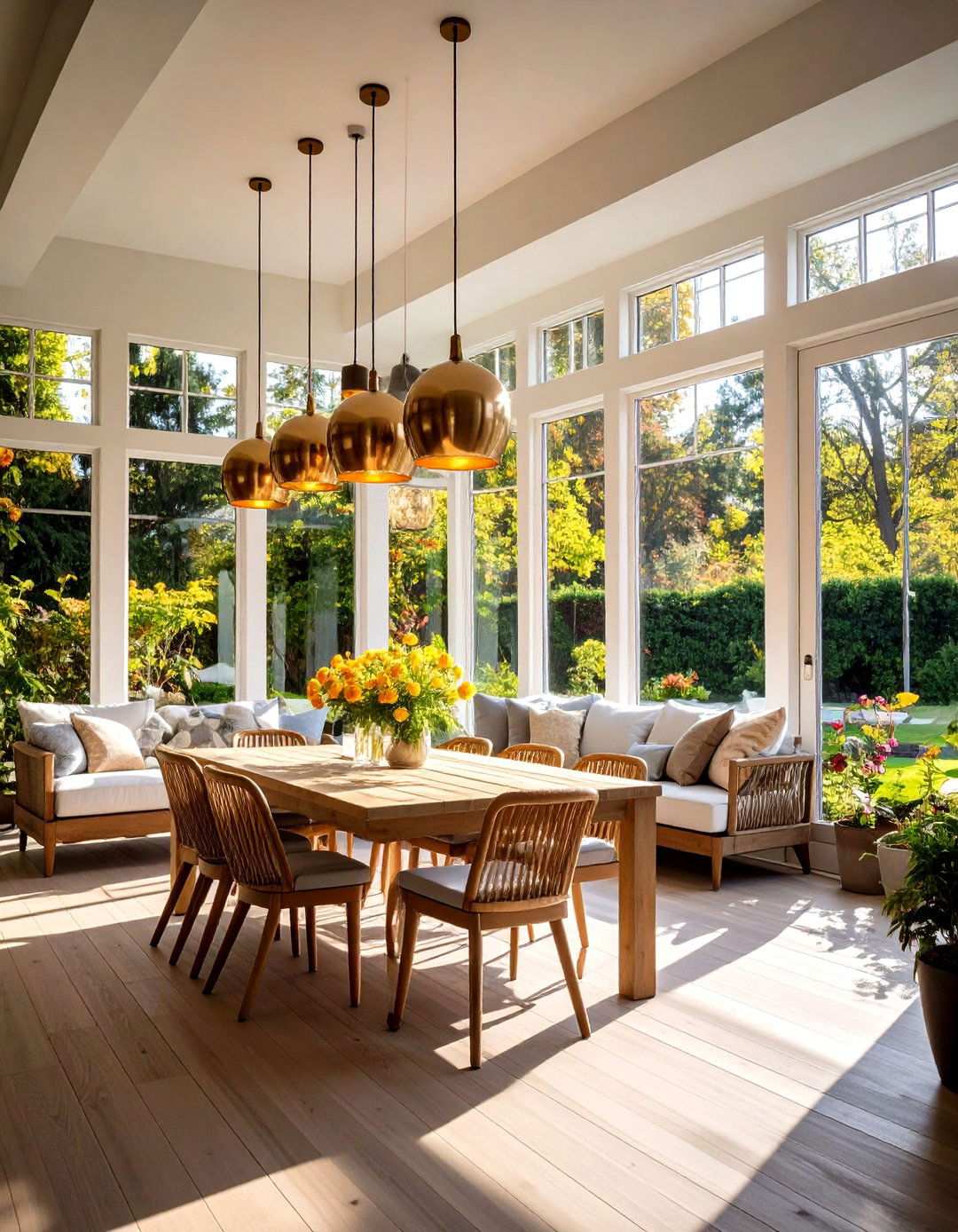Pendant Lighting Feature Sunroom - 24 Mid-century Modern Sunroom Ideas